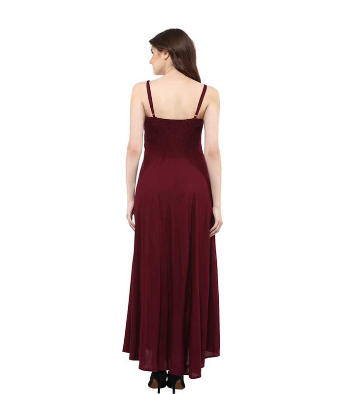 Wari Solid Cotton Rayon Blend Stitched Straight Gown (Maroon) - Image 2