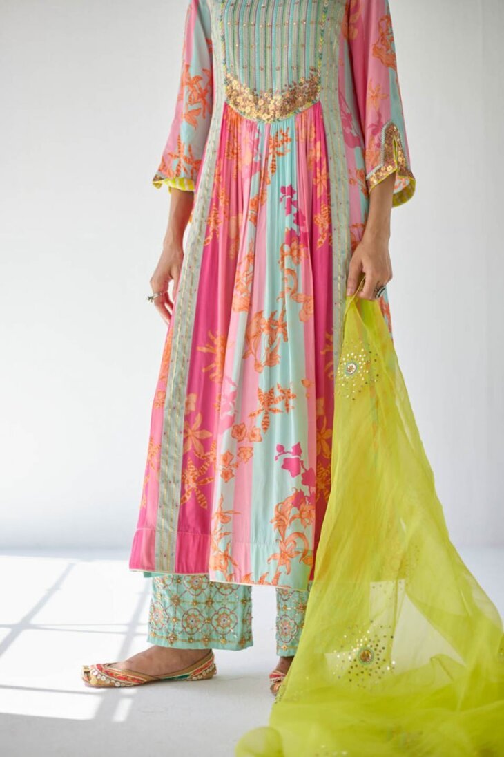 Hot Pink Orchid Front Puckering Yoke Kurta Set - Image 6